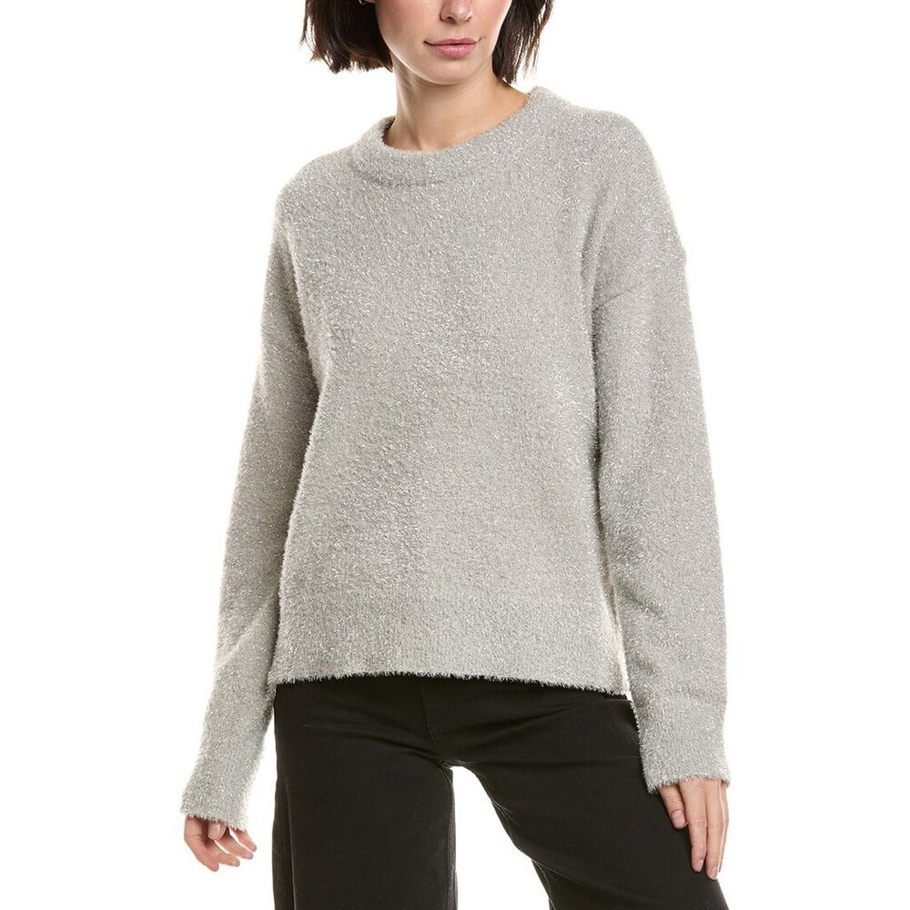 NWT Vince Camuto Womens Size Medium Silver Metallic Eyelash Knit Sweater NEW